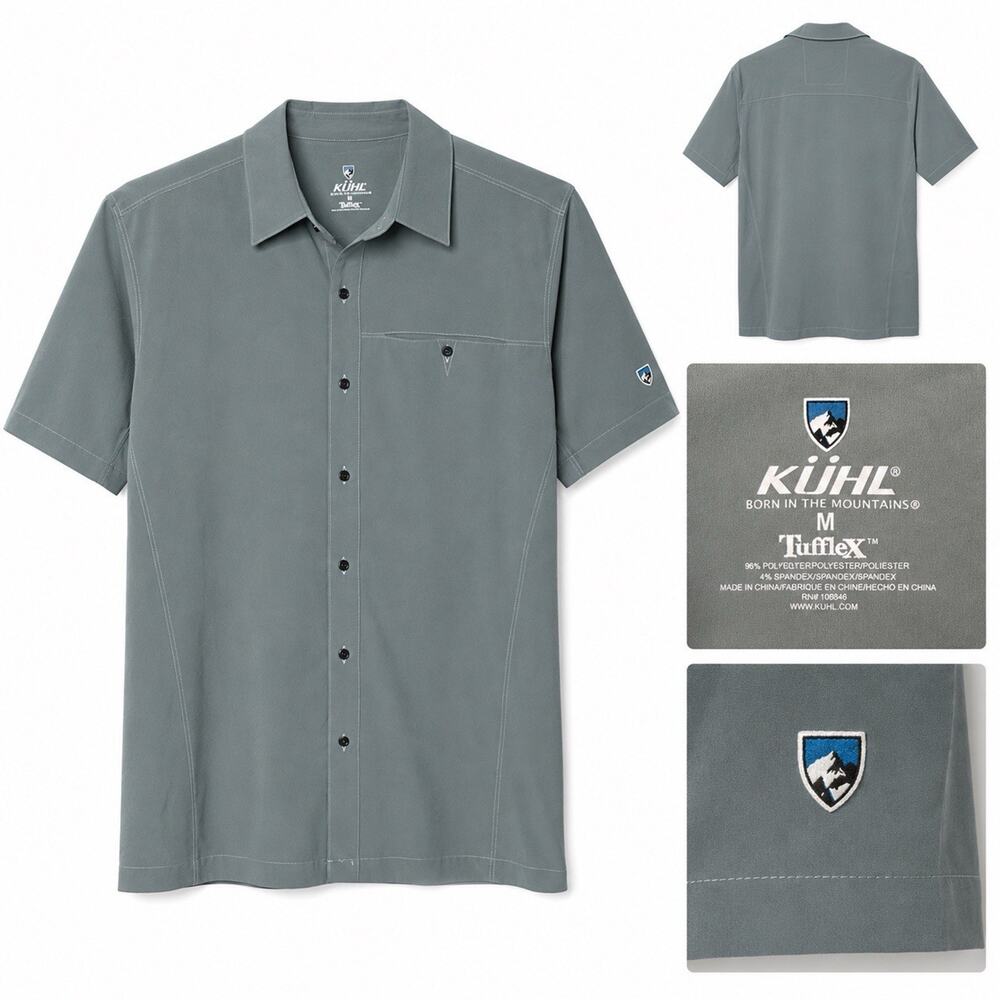 KÜHL Men’s Medium Tufflex Sage Gray Stretch Short Sleeve Hiking Shirt Button